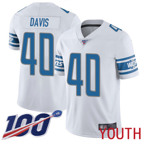 Detroit Lions Limited White Youth Jarrad Davis Road Jersey NFL Football #40 100th Season Vapor Untouchable->youth nfl jersey->Youth Jersey